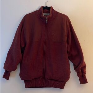 Orvis M M Sportsman Wool Burgundy Zip-Up cardigan Jacket Sweater plaid lining